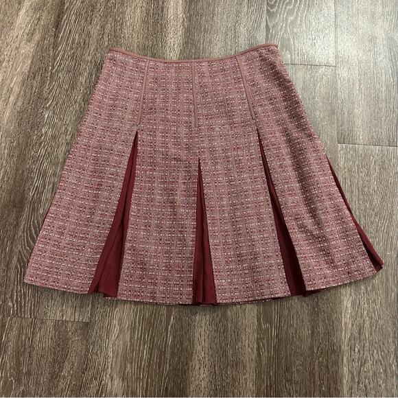 EUC Tocca Pleated Wool Skirt Size 4 Burgundy Tweed Silk Lined Classic Silk Lined - Picture 1 of 6